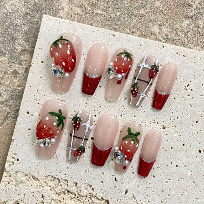 Stereo Strawberry Handmade Press On Nail