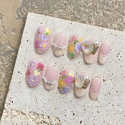 Hand-painted Florals Handmade Press On Nail