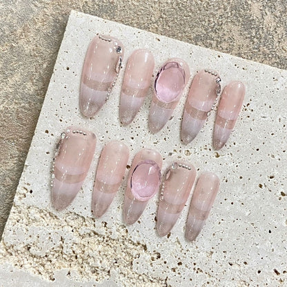 Pink Diamond Cat Eye Nail  Handmade Press On Nail