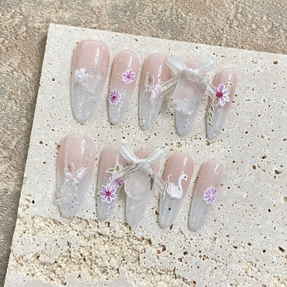 Moonlight Pink Butterfly  Handmade Press On Nail