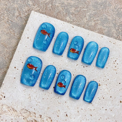 Little Red Fish In The Sea Handmade Press On Nail