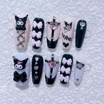 Bow Tie Kuromi Nails Handmade Press On Nail