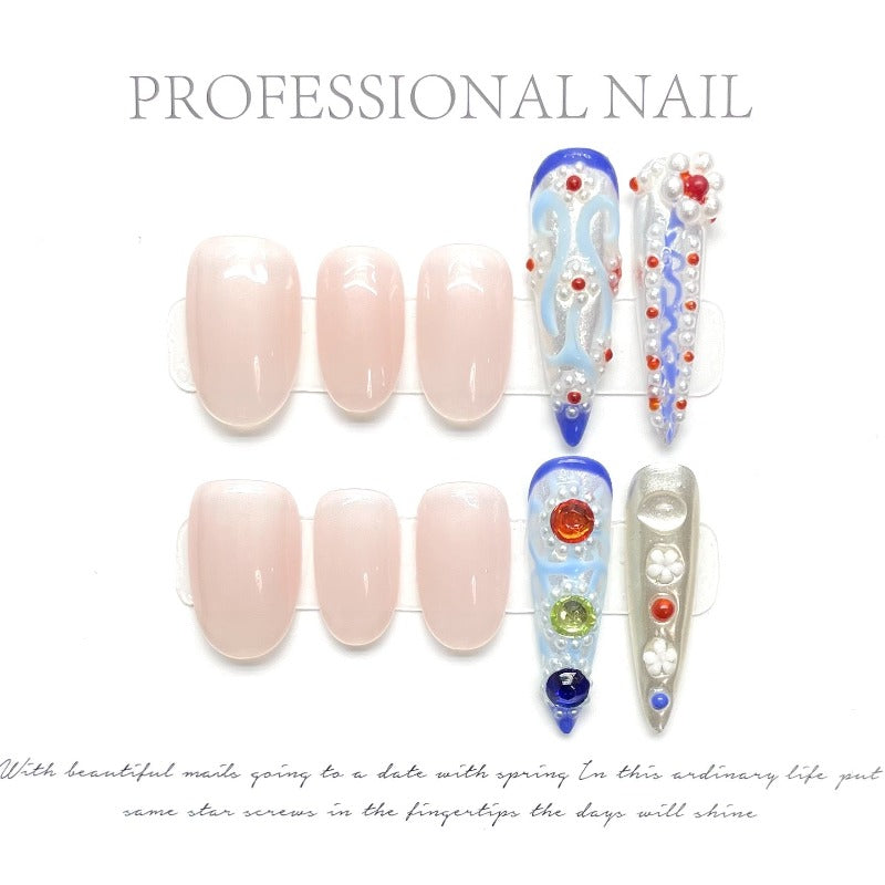 Palace Style Armour Sapphire Handmade Press On Nail