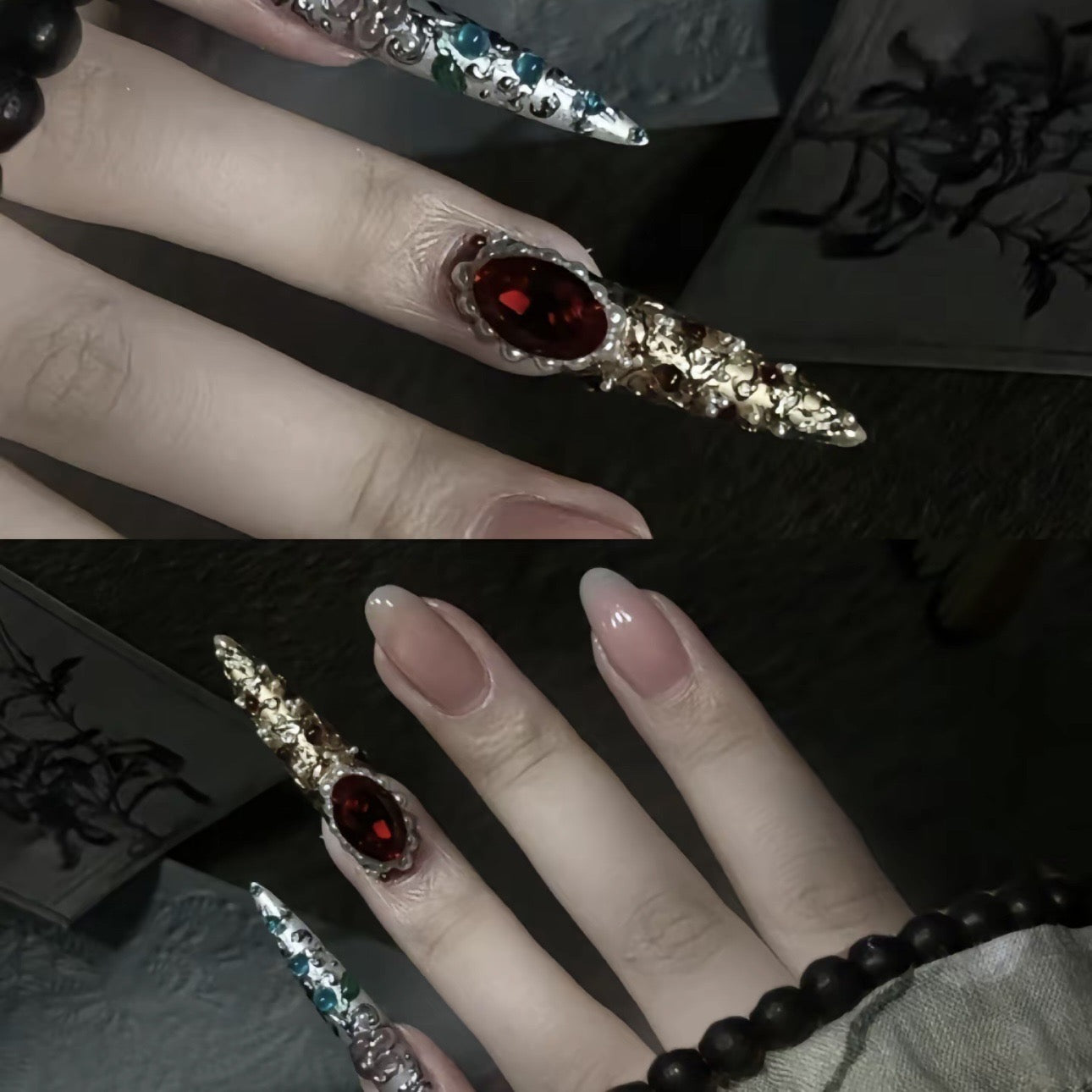 Palace Style Armour Luxurious Ruby Handmade Press On Nail