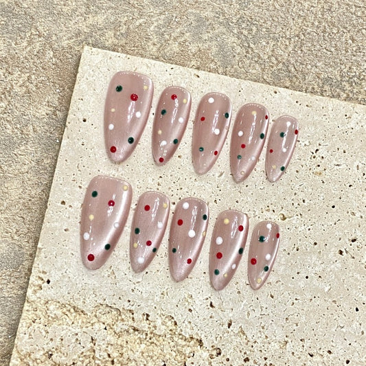 Polka Dot Nude Nails Handmade Press On Nail