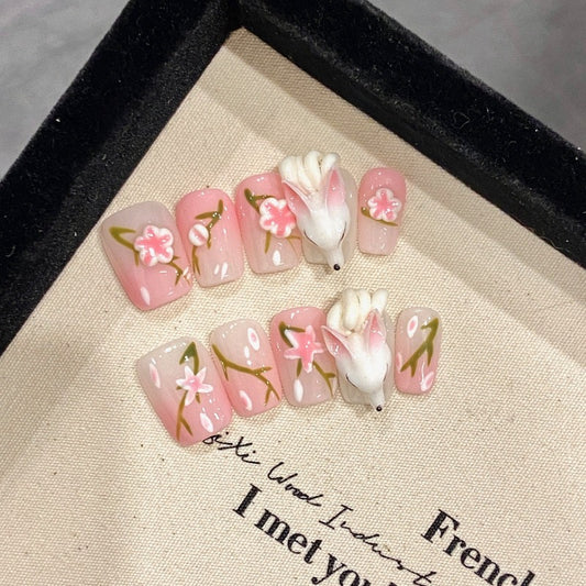 The Fox Demon in the Peach Blossom Forest Handmade Press On Nail