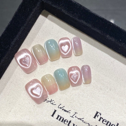 Gradient Love Cat Eye Nail Handmade Press On Nail