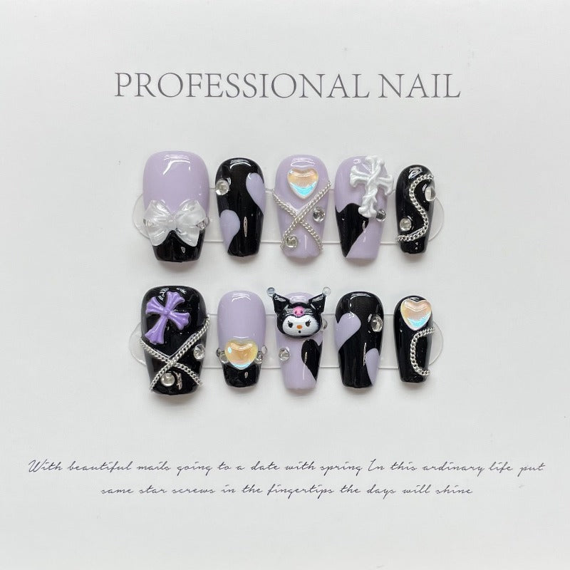 Purple Bow Kurumi Handmade Press On Nail