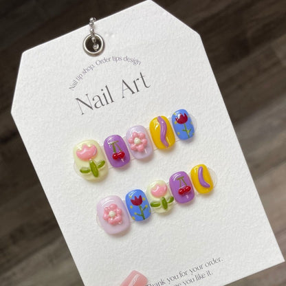 Cute painting style hand-painted small flower nails  Handmade Press On Nail