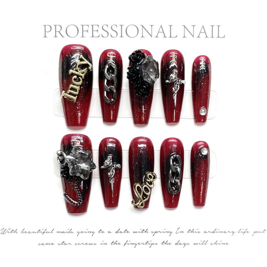 Gothic Scarlet Darkness  Handmade Press On Nail