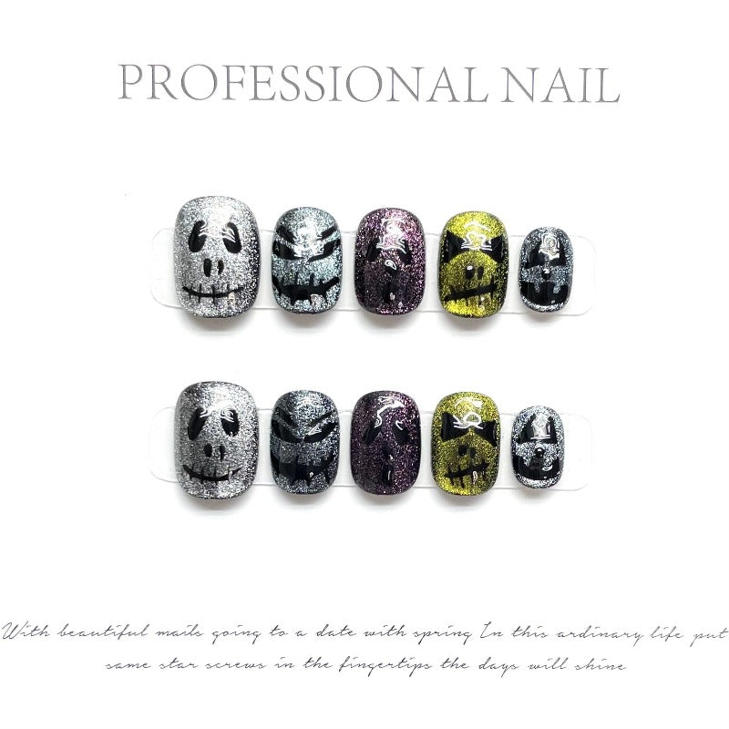 Colourful Cat's Eye Nail Handmade Press On Nail Halloween Edition