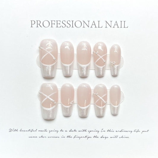 Gentle Silver French Nail  Handmade Press On Nail