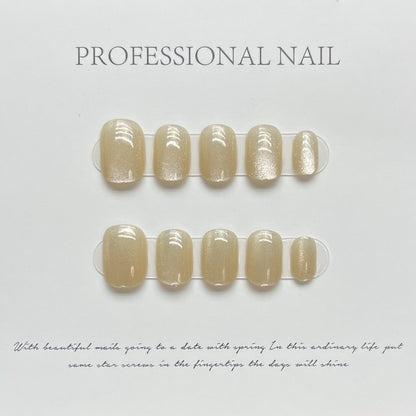 Yellow Cat Eye Round Nail Handmade Press On Nail