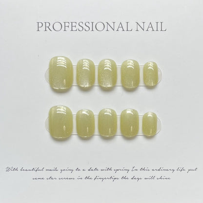 Bright Yellow Cat Eye Round Nail Handmade Press On Nail