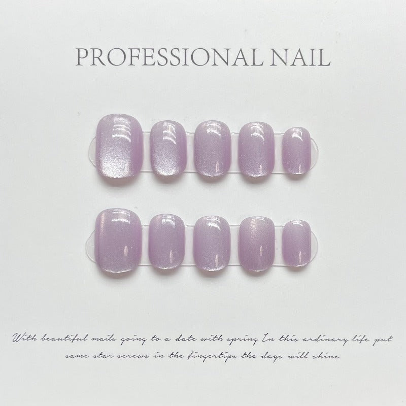 Light Purpl Cat Eye Round Nail Handmade Press On Nail