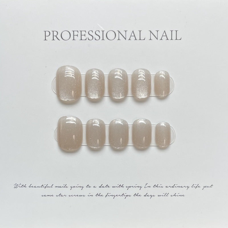 Nude Cat Eye Round Nail Handmade Press On Nail