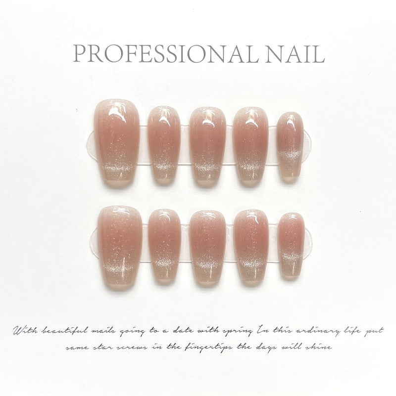 Flesh Pink Cat's Eye Nails Handmade Press On Nail