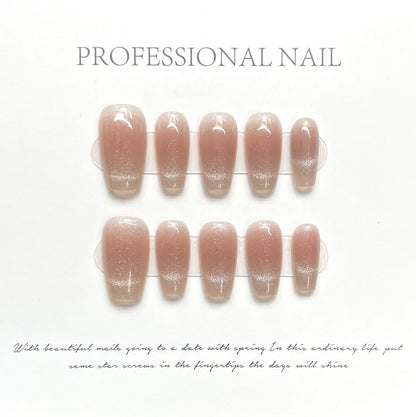 Flesh Pink Cat's Eye Nails Handmade Press On Nail