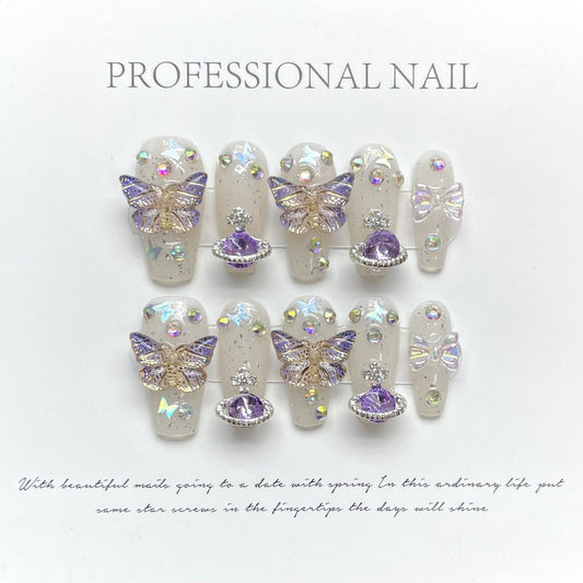 Cubic Butterfly Cosmic Romance Handmade Press On Nail