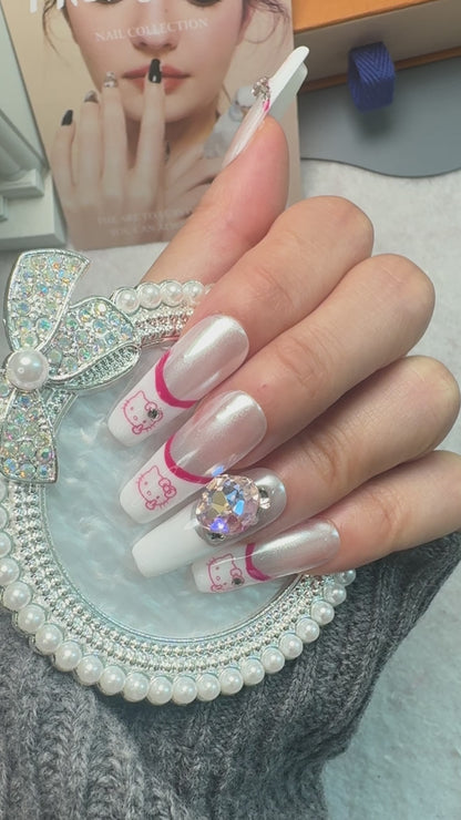 HelloKitty White French Nail Handmade Press On Nail